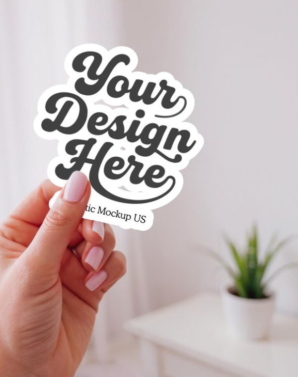 ✨ Need a stunning sticker mockup_ This Canva template with a hand holding a sticker is perfect fo___